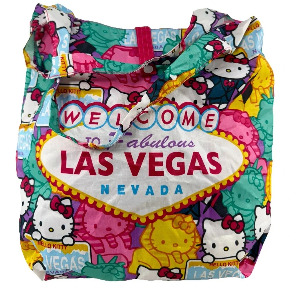 Hello Kitty Las Vegas Reusable Tote Bag Colorful Sanrio Ripstop‎ Style EUC